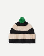 Stripe Pompom Hat in Black and Oatmeal