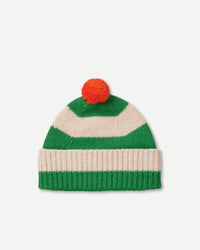 Pagoda & Oatmeal Stripe Pompom Hat