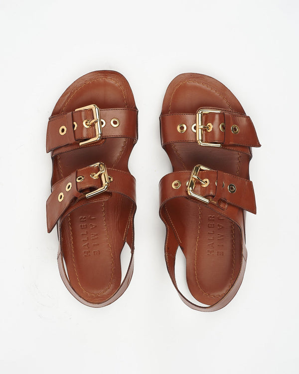 Jamie Haller Double Buckle Sandal in Cognac