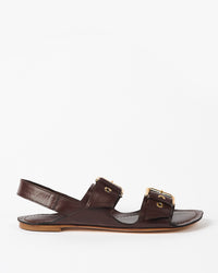 side angle of the Jamie Haller Double Buckle Sandal in Castagno