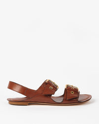 side view of the Jamie Haller Double Buckle Sandal in Cognac