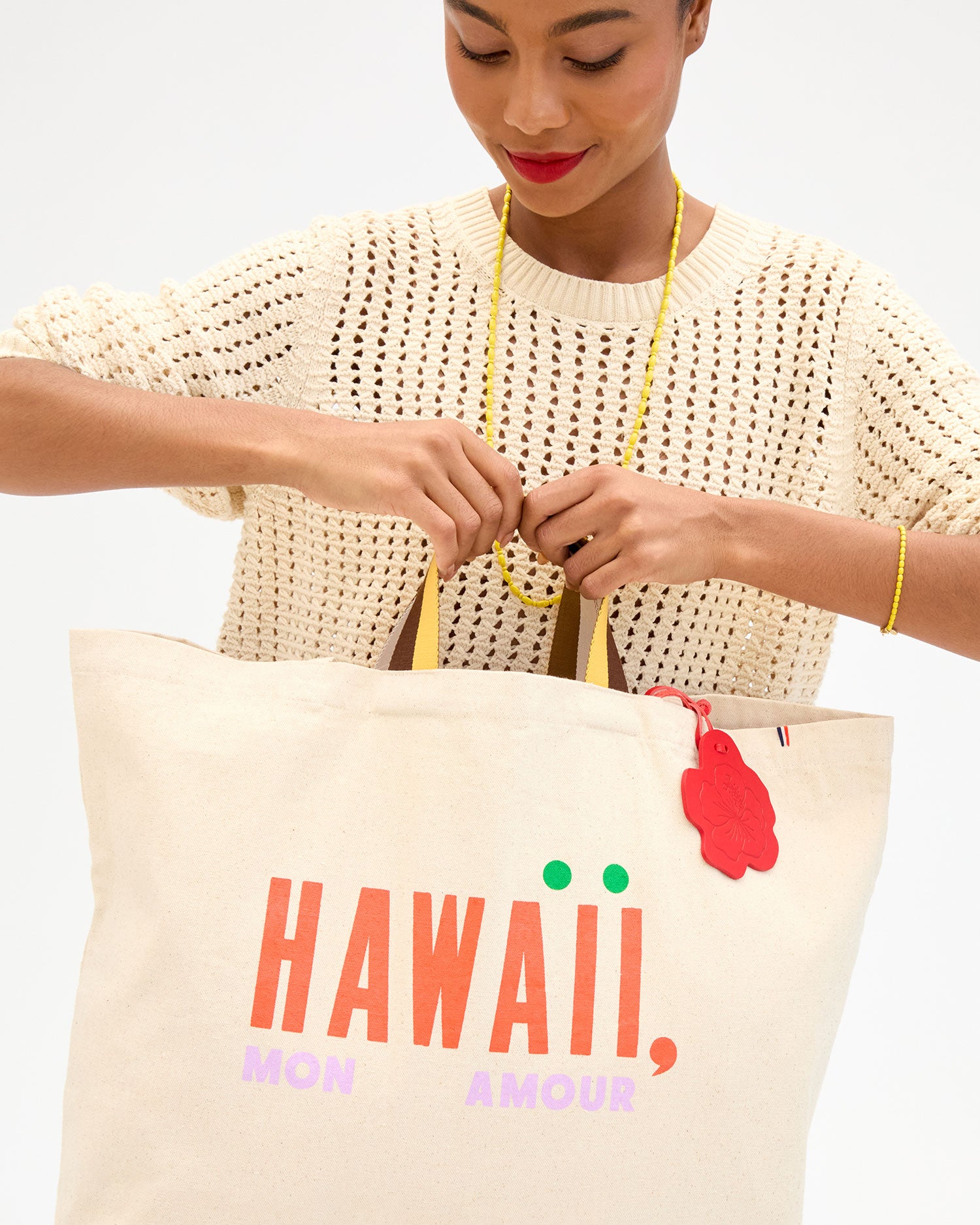 Hibiscus Fob on Jumbo Tote