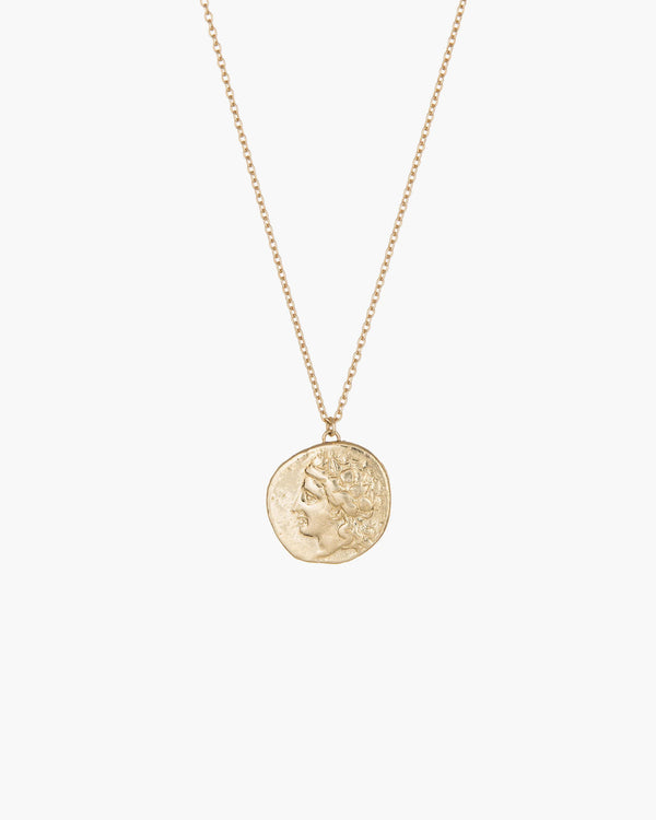 reverse side of the Kathryn Bentley Urn Greek Coin Pendant Necklace