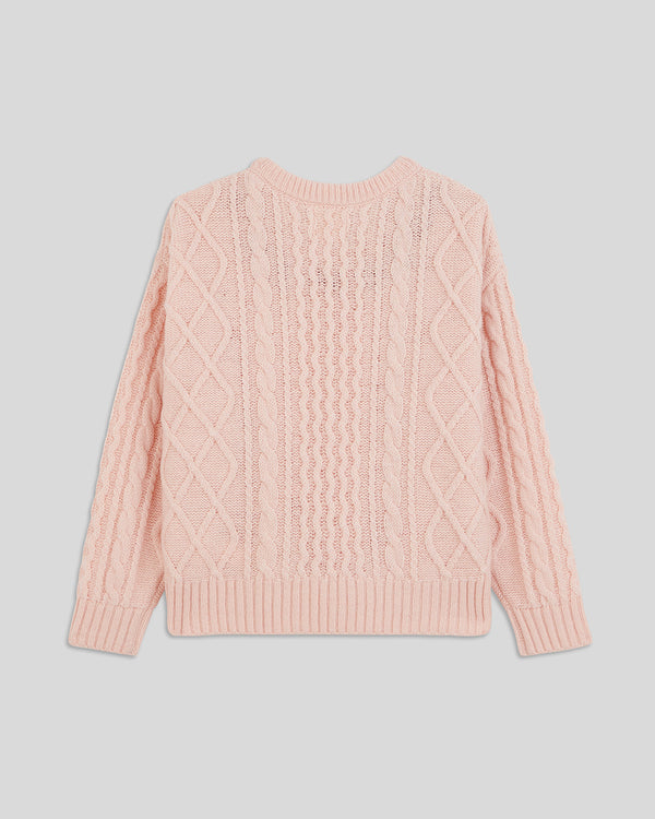 back view of the Petal w/ Oxblood Charmant Kids Fisherman Sweater