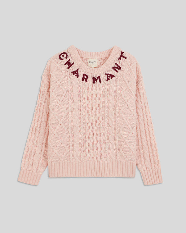 Petal w/ Oxblood Charmant Kids Fisherman Sweater
