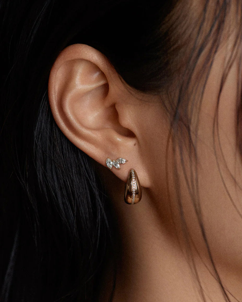 Model wearing the Kinn Studios Pavé Diamond Teardrop Hoops