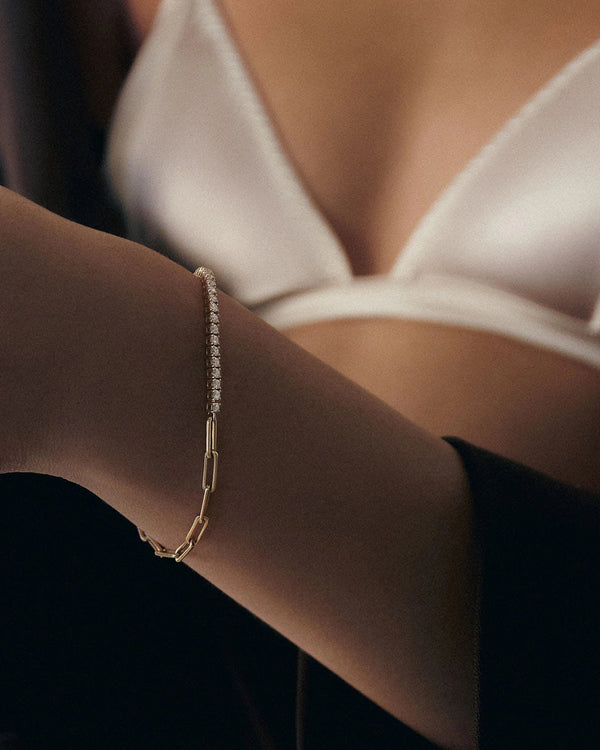 model wearing the Kinn Serena Diamond Tennis Link Bracelet