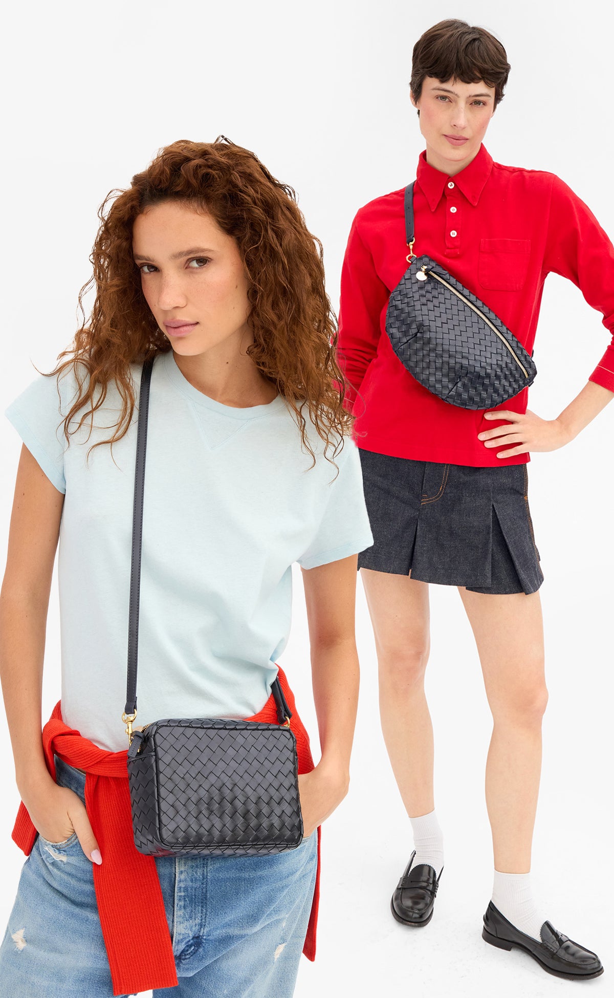 Women Models carrying the Twilight Diagonal Woven Midi Sac and Grande.