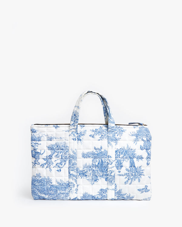 Back of the St. Calais Blue Quilted Linen Toile Laptop Case