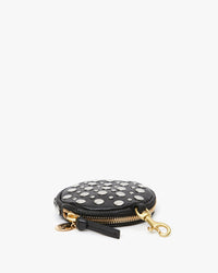 Side view showing the gold zipper of the Black with Silver Studs Le Disco