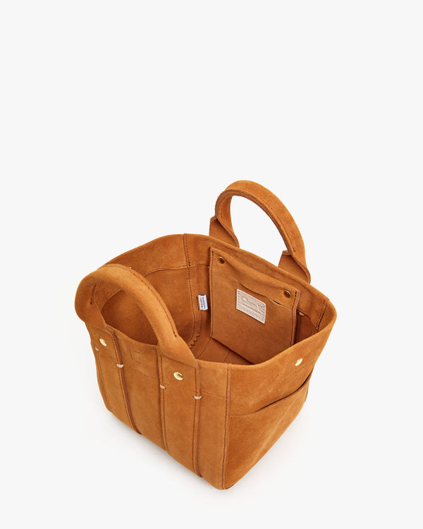 interior of the Le Petit Box Tote in Camel Suede