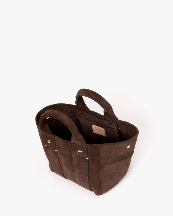 interior of the Chocolate Suede Le Petit Box Tote