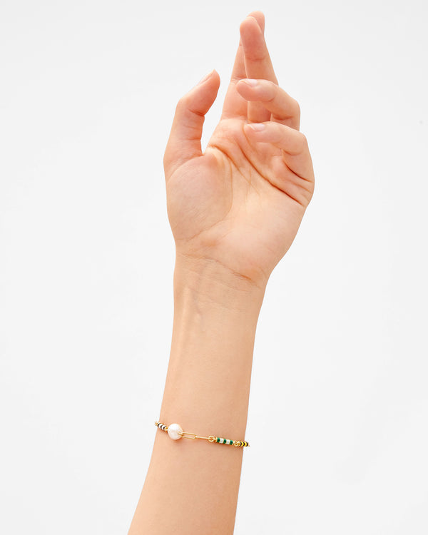 Le Stripe Pearl Bracelet on wrist