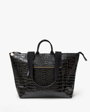 Le Zip Sac with Travel Pocket in Black Congo Croco