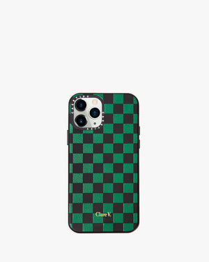 Casetify Black & Green Checker leather iphone case