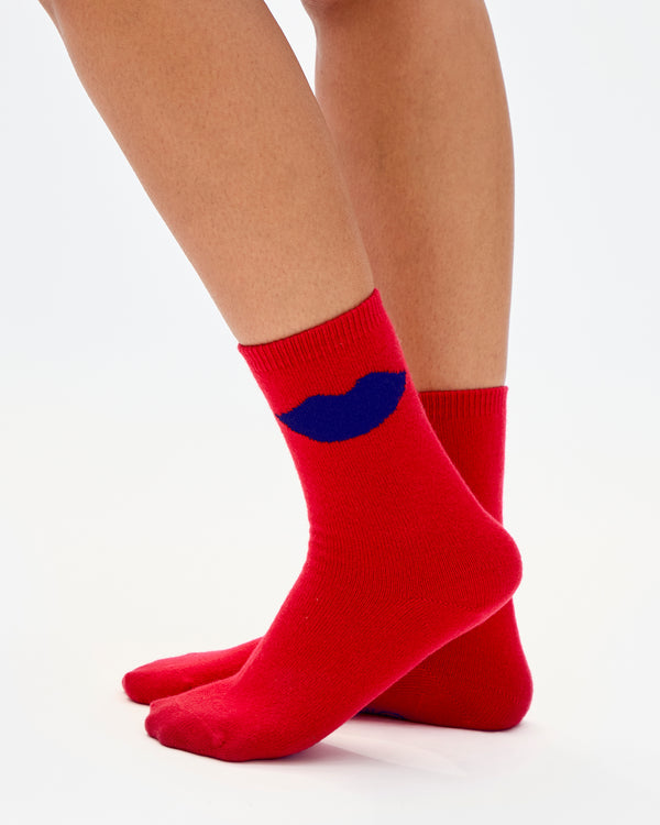 Model wearing Lips Cashmere Crew Socks