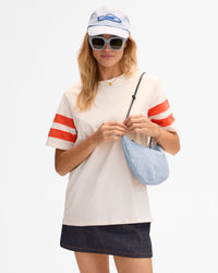 Mae wearing Lune Denim Suede