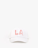 CV x Mother Collab White Baseball Hat with Red LA Graphic