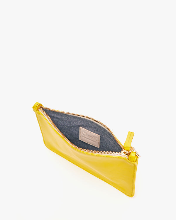Dandelion Margot Wallet Clutch unzipped - showing the interior chambray lining. 