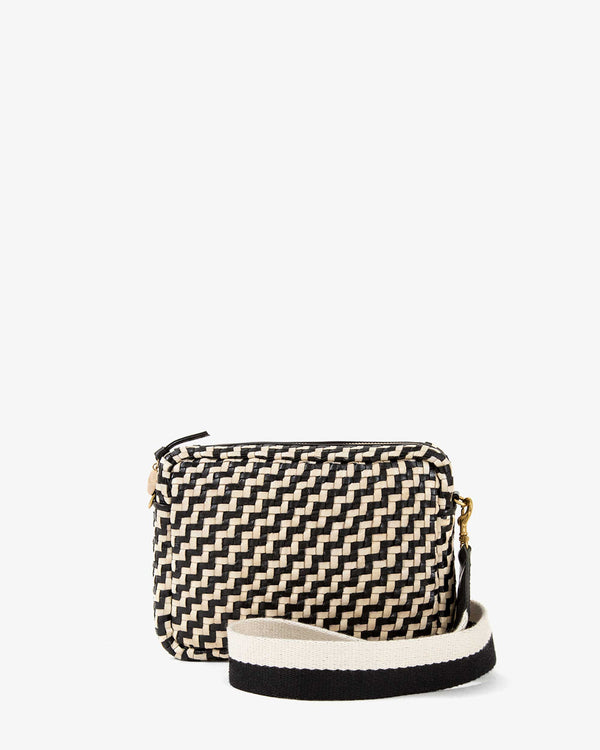 Black & Cream Woven Zig Zag Midi Sac with the black and cream crossbody strap