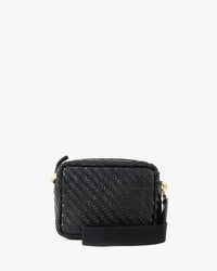 Black Woven Zig Zag Midi Sac with Black Webbing Crossbody Strap