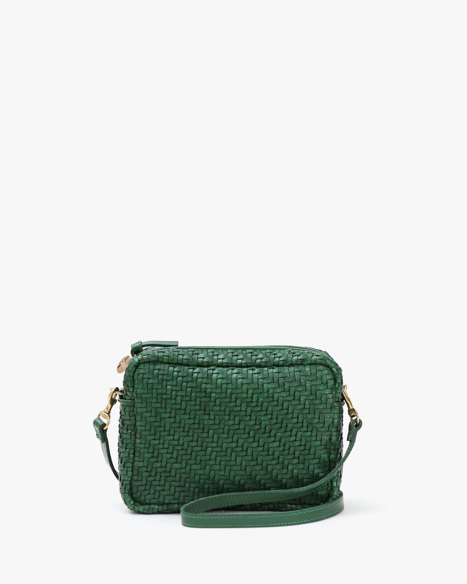 Clare V. Woven Zig-Zag Petit Moyen Messenger in Evergreen - Bliss Boutiques