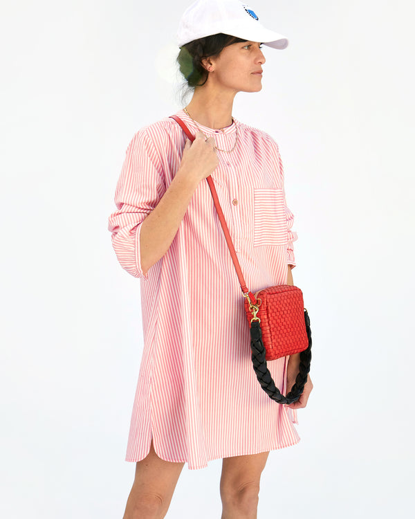 danica wearing the Poppy Woven Checker Midi Sac crossbody 