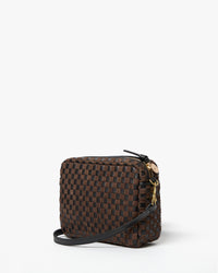 Back of the Black/Chocolate Woven Checker Midi Sac.