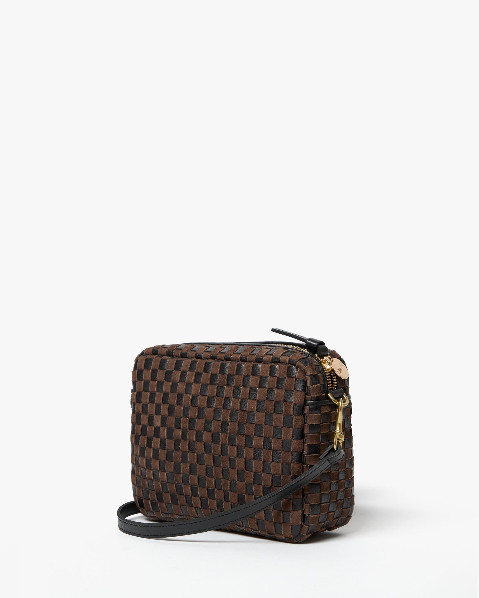 Back of the Black/Chocolate Woven Checker Midi Sac.