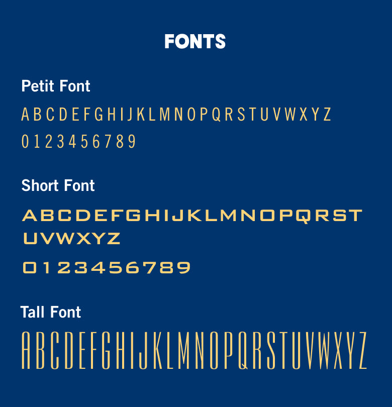 Available Gold Foil Monogram fonts - Petit, Short, and Tall. 