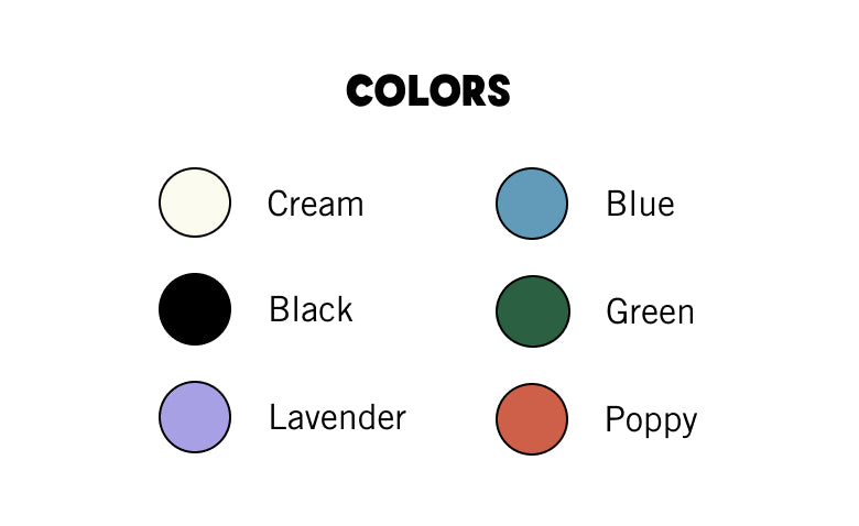 Available Handpainting Monogram colors: Cream, Black, Lavender, Blue, Green, Poppy. 