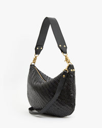 Back View of the Moyen Messenger in Black Woven Zig-Zag 