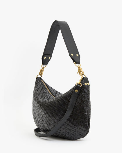 Back View of the Moyen Messenger in Black Woven Zig-Zag 