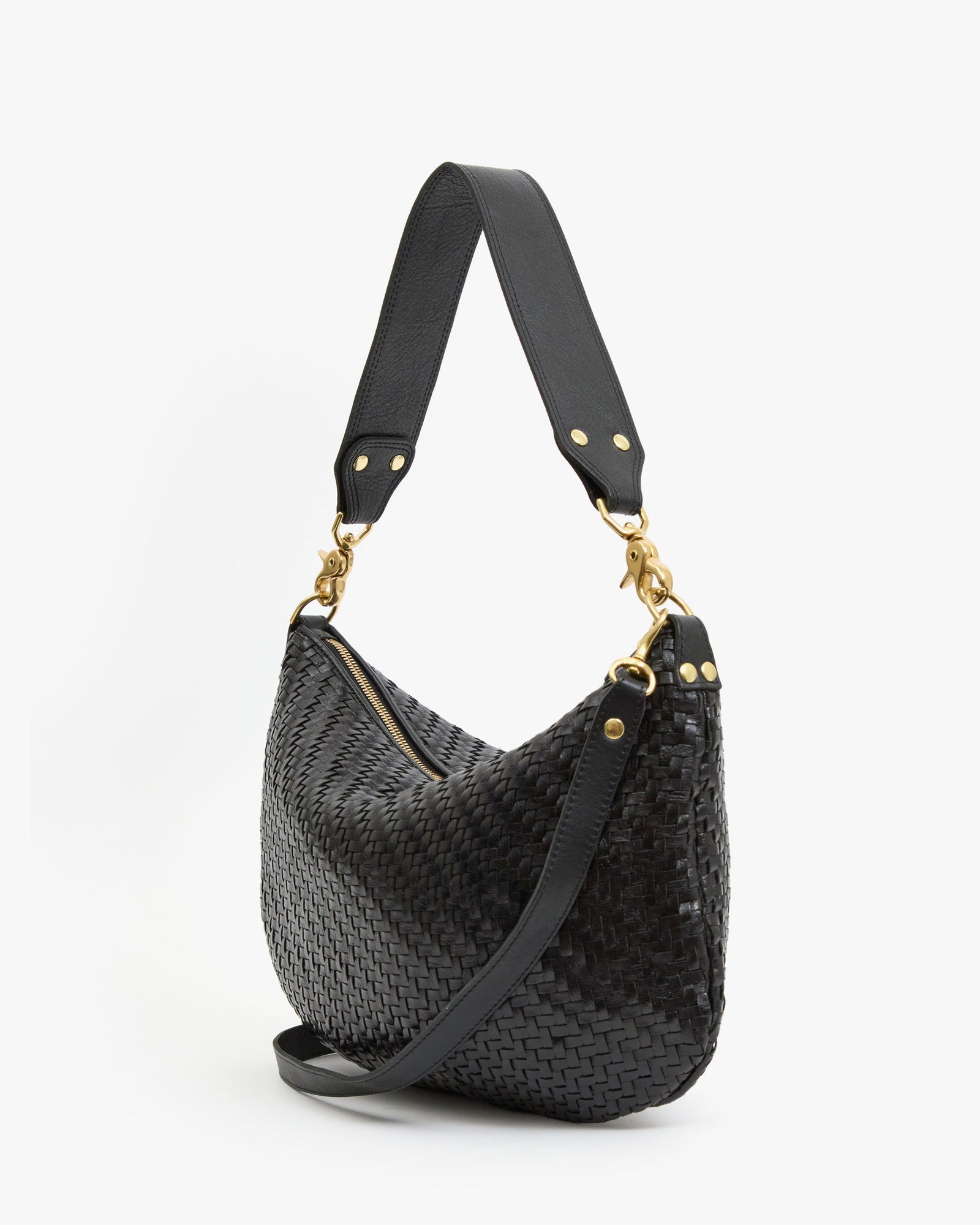 Back View of the Moyen Messenger in Black Woven Zig-Zag 