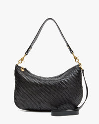 Front View of the Moyen Messenger in Black Woven Zig-Zag 