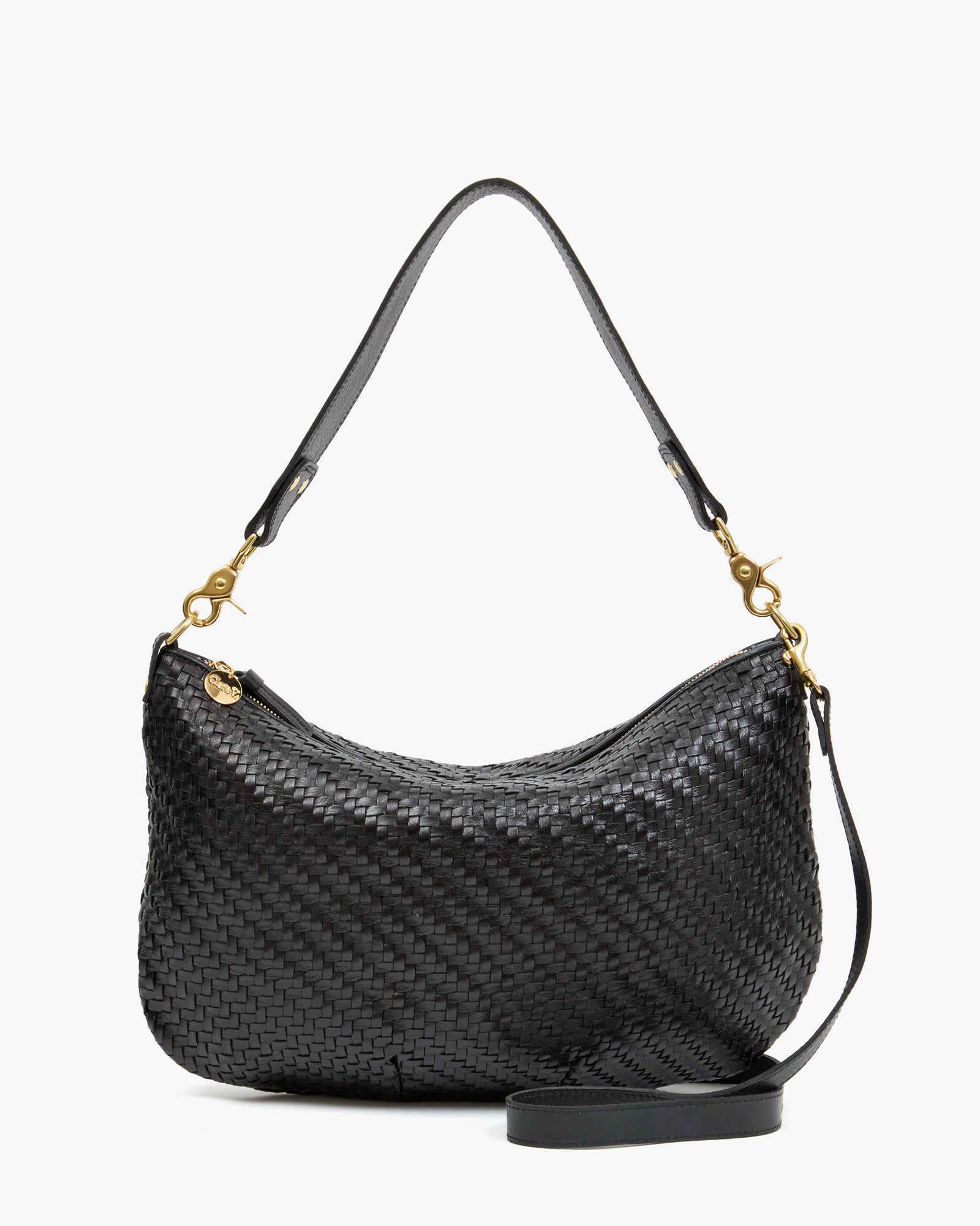Front View of the Moyen Messenger in Black Woven Zig-Zag 