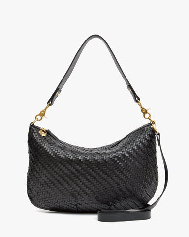 Front View of the Moyen Messenger in Black Woven Zig-Zag 