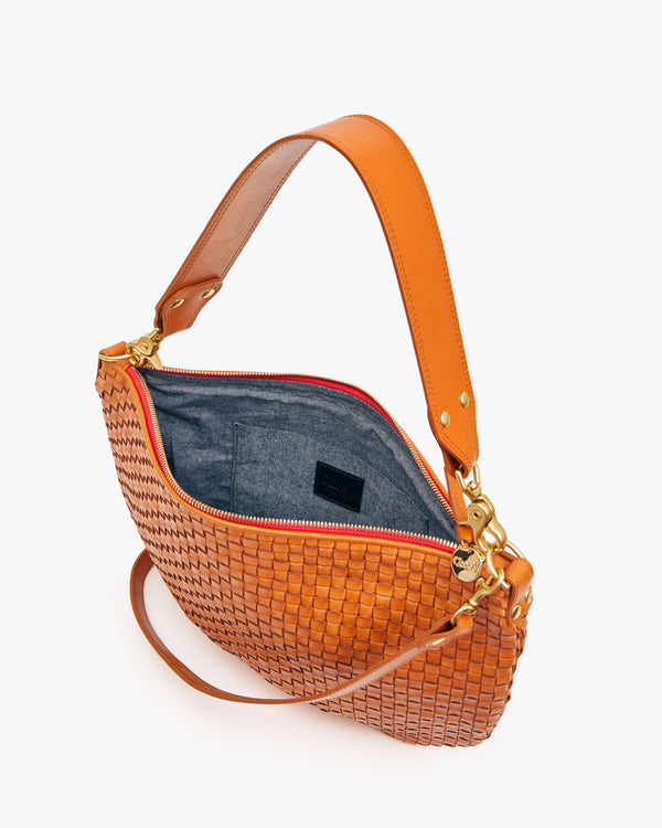 Moyen Messenger in Natural Woven Checker - Interior view showing Pocket
