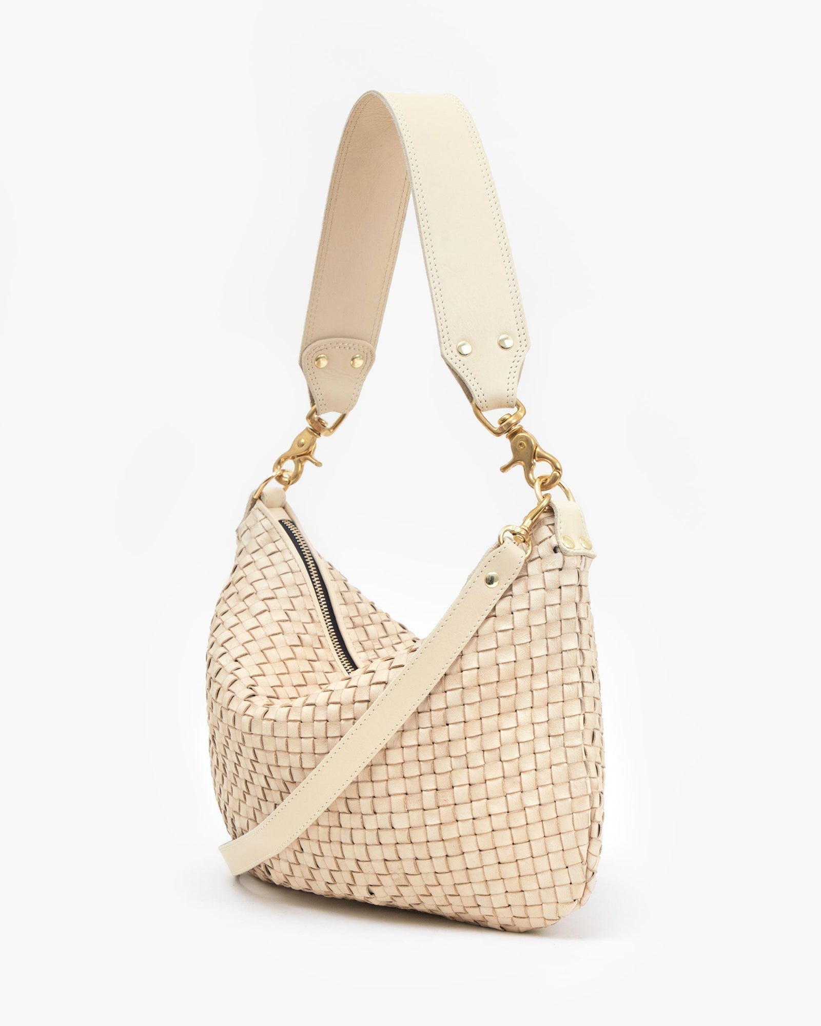 Cream Woven Checker Moyen Messenger - Back Flat