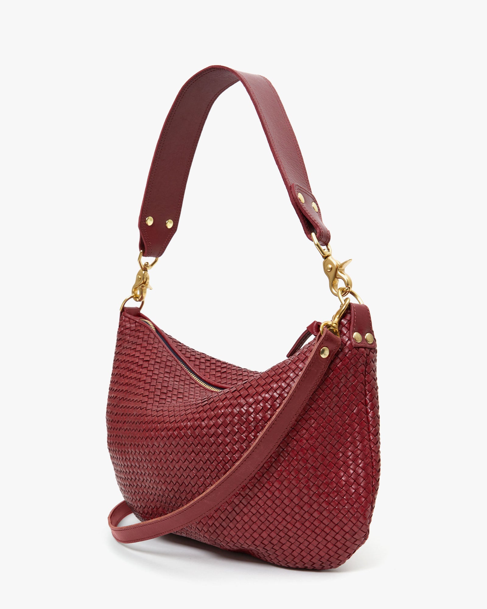 Back Flat of Oxblood Diagonal Woven Moyen Messenger