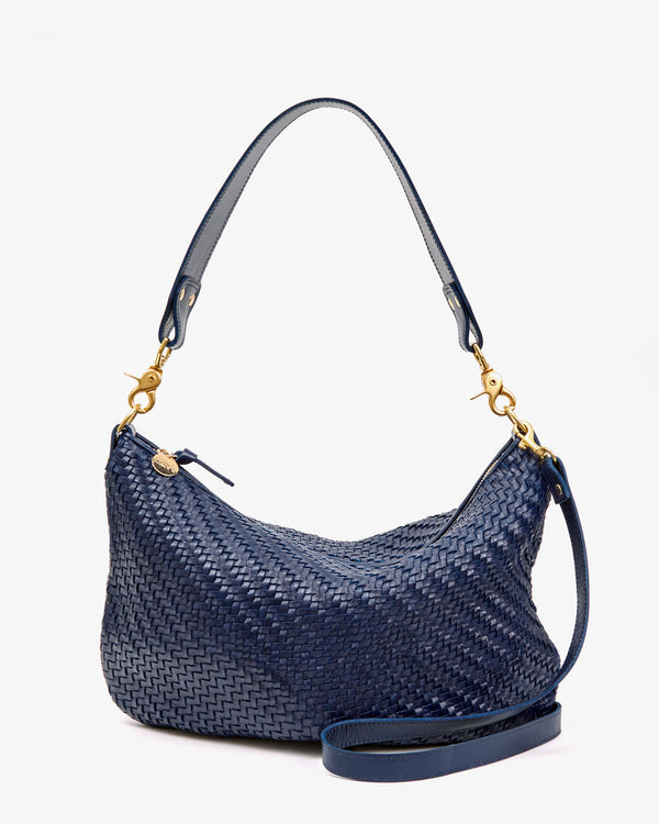 Clare V. Sac Bretelle Perforated Suede Crossbody Shoulder Bag Clutch Navy  $275