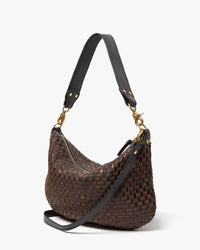 Back view of the Black/Chocolate Woven Moyen Messenger. 