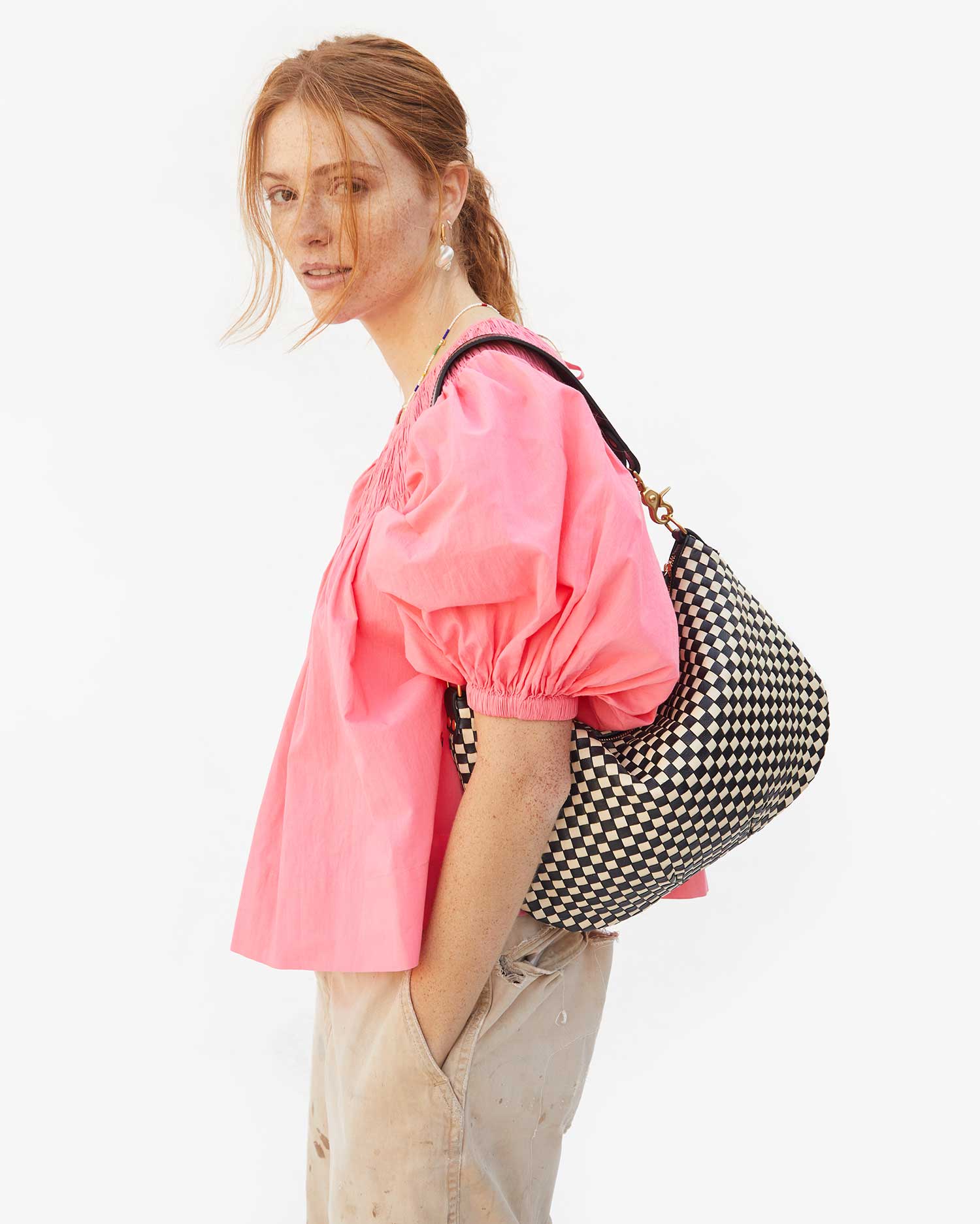 Moyen Messenger - Clay Leather & Suede Woven Checker