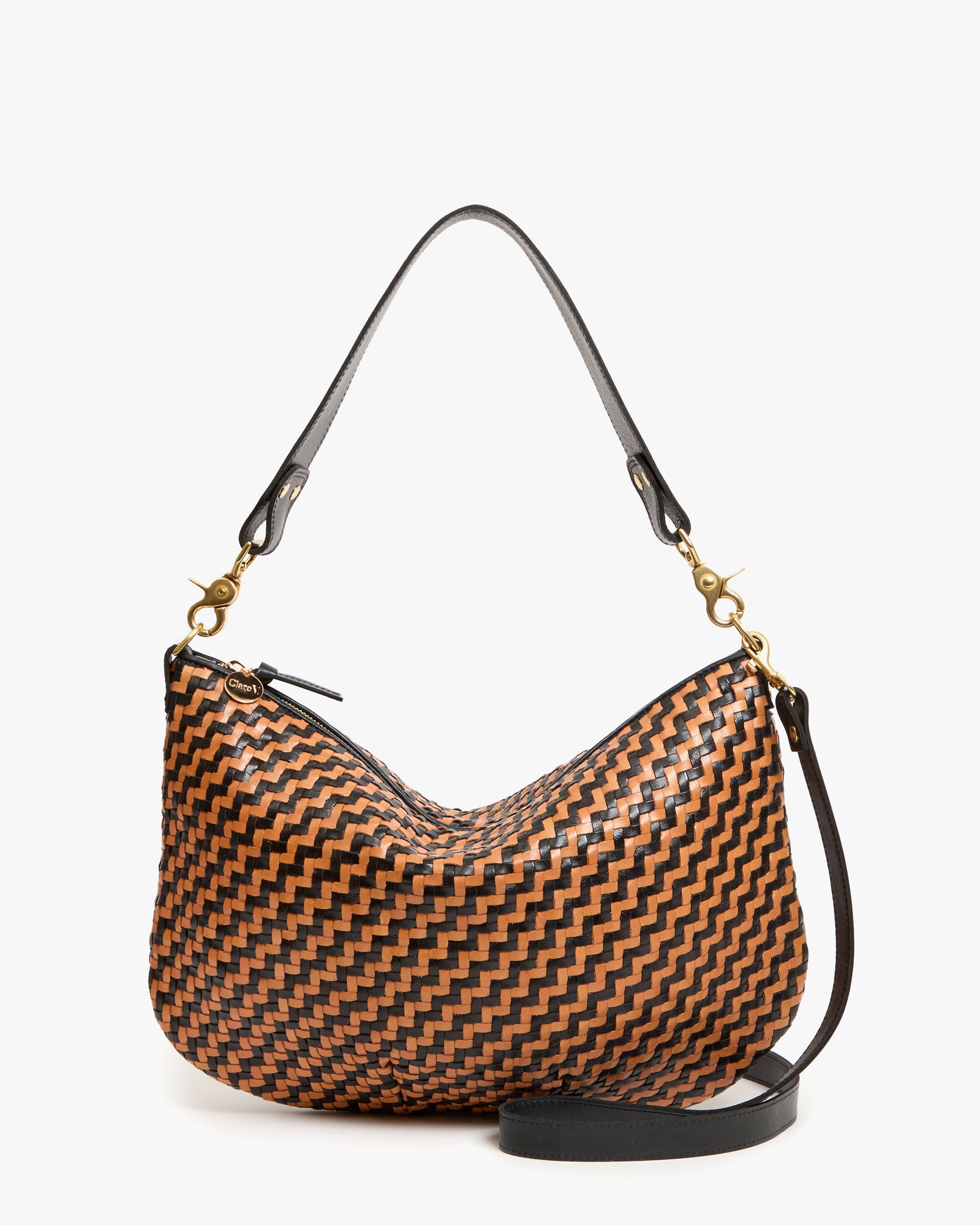 Black/ Natural Woven Zig-Zag Moyen Messenger.