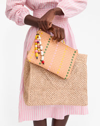 Multi Beaded Fob on Flat Clutch w/ Tabs
