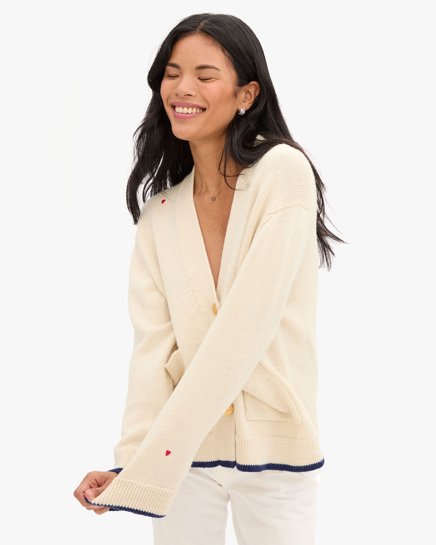 Sandra wearing Oscar Cardigan