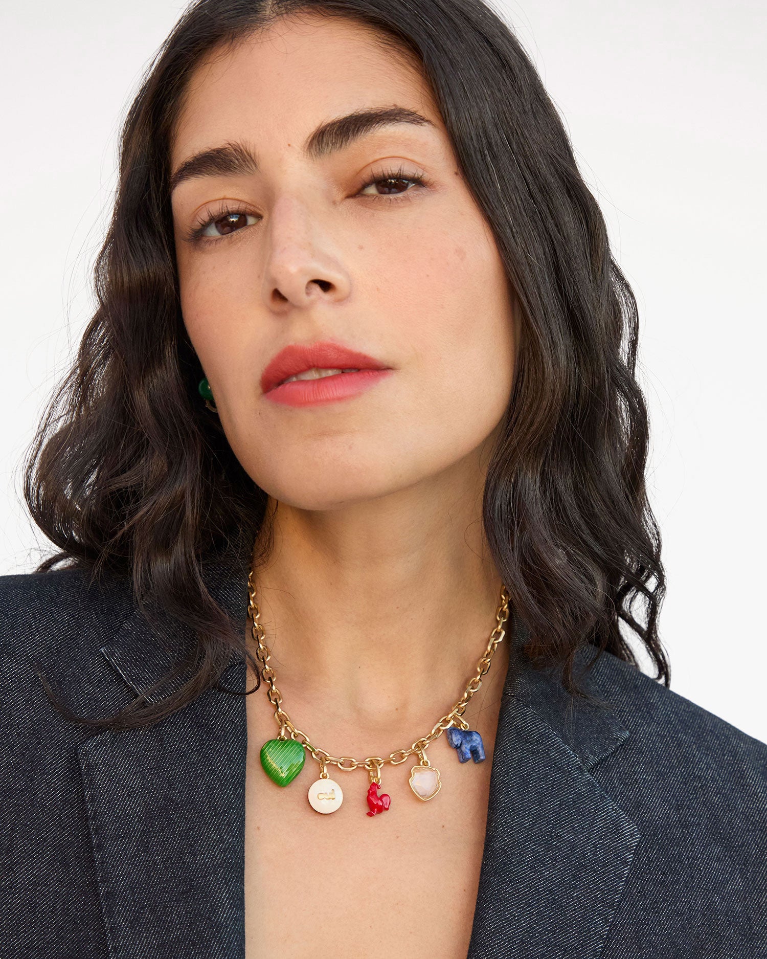 Coated Heart Charm on Charm Chain Necklace