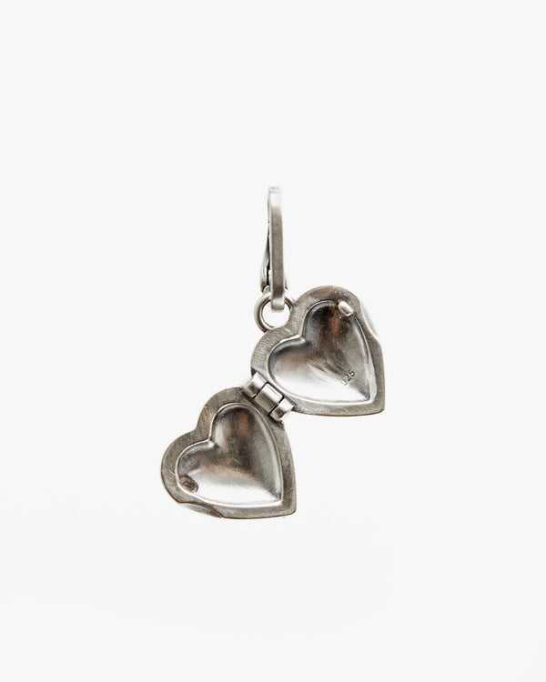 Sterling Silver Petit Heart Locket open showing the interior 