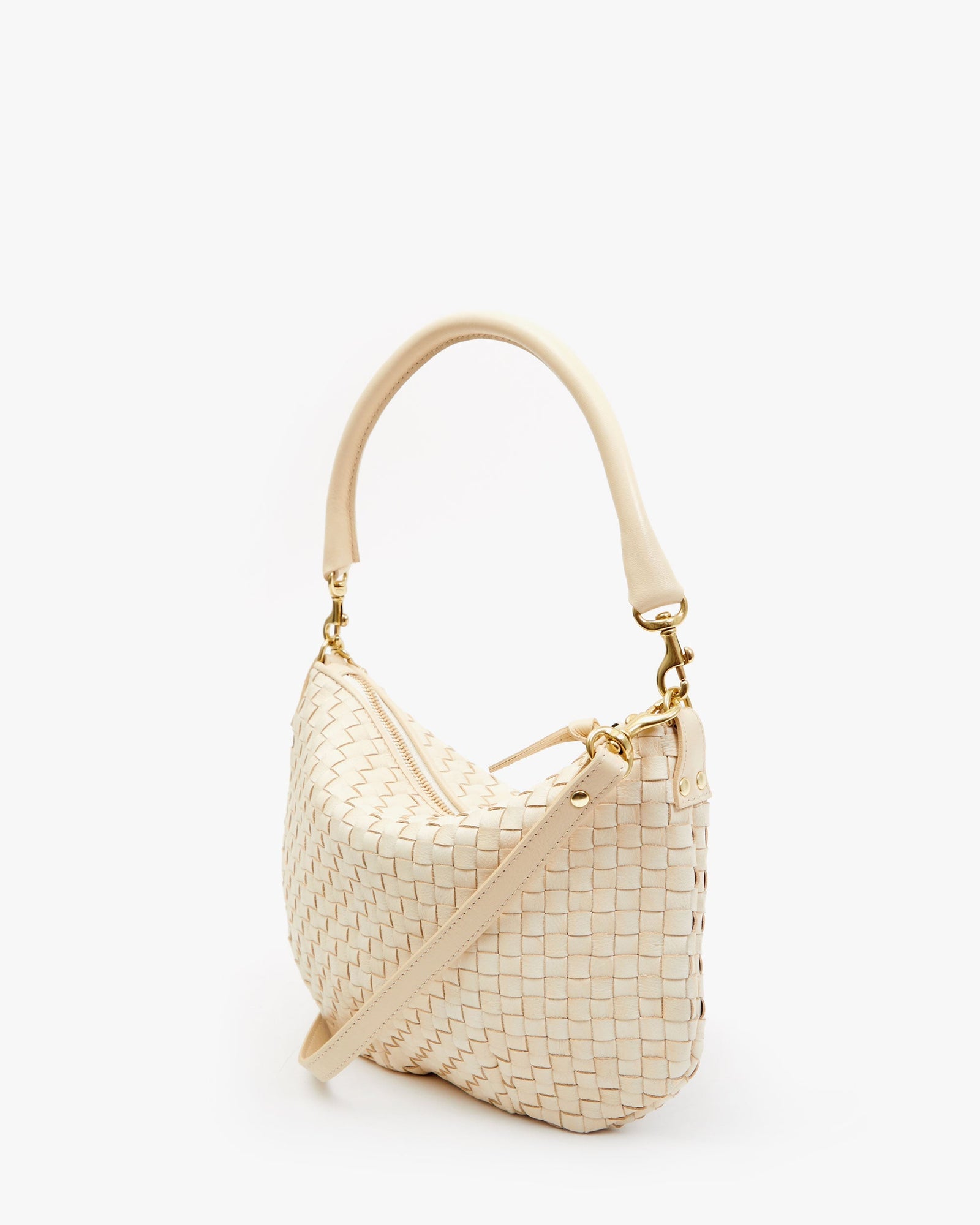 Back View of the Petit Moyen Messenger in Cream Woven Checker