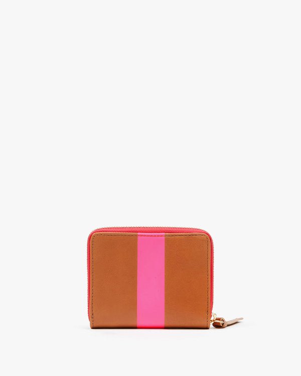 Cuoio with neon pink  stripe Petit Zip Wallet